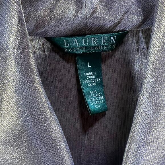 Lauren Ralph Lauren Metallic Gold Tie Neck Sleeveless Blouse Large NWT - Picture 7 of 11